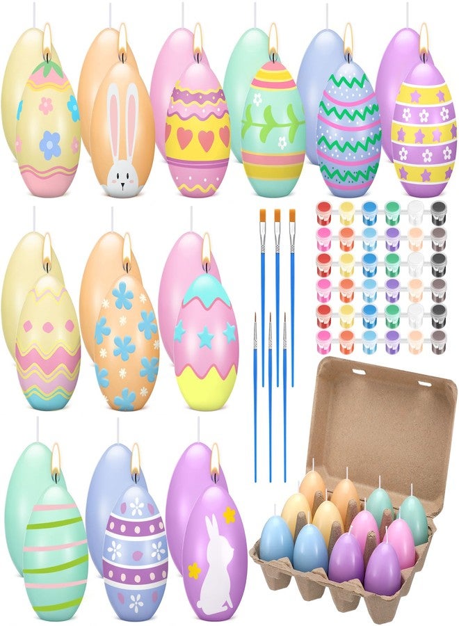 Conelist 25 Pcs Easter Egg Candle Painting Kit Easter Painting Crafts for Adult Macaron Egg Shaped Candles with Carton Acrylic Paint Strips Paintbrushes for Spring DIY Gift Basket Stuffers - Image 1